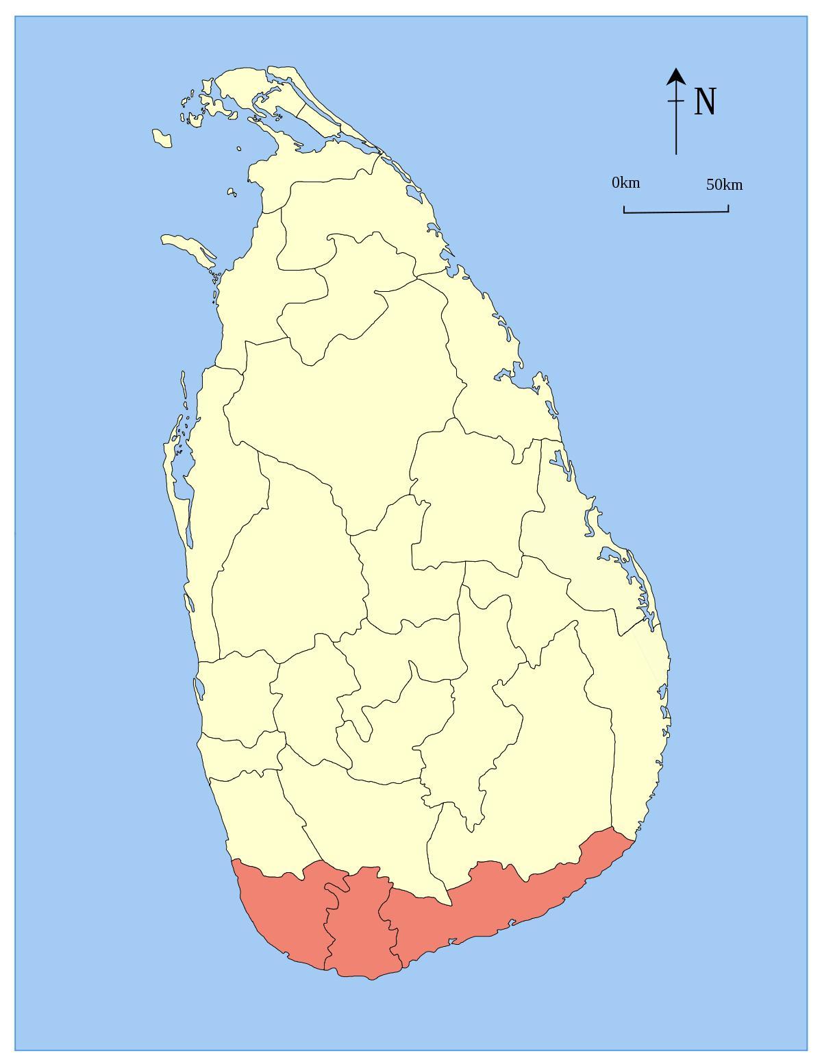 ನಕ್ಷೆ ಕೆಳಗೆ ದಕ್ಷಿಣ ಶ್ರೀಲಂಕಾ