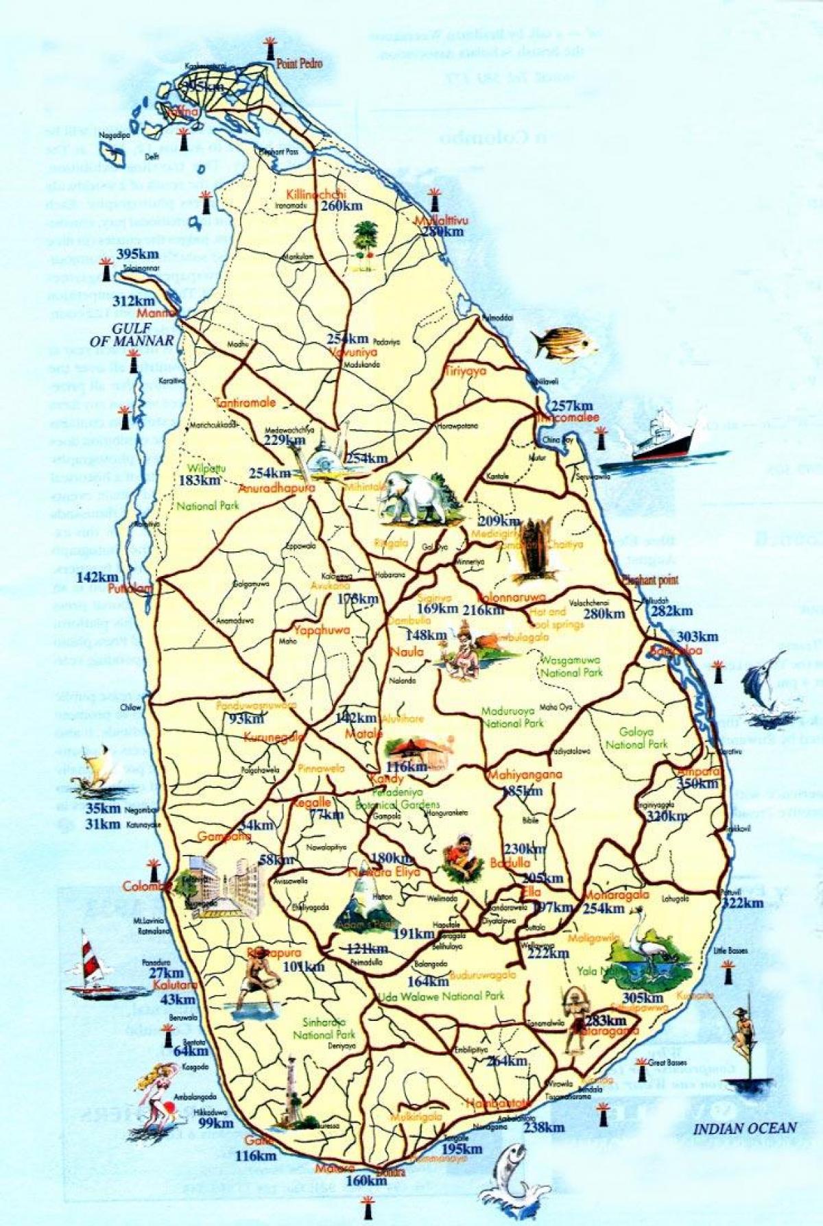 ಪ್ರವಾಸಿ ನಕ್ಷೆ ಶ್ರೀಲಂಕಾ ಜೊತೆ ನಗರಗಳು