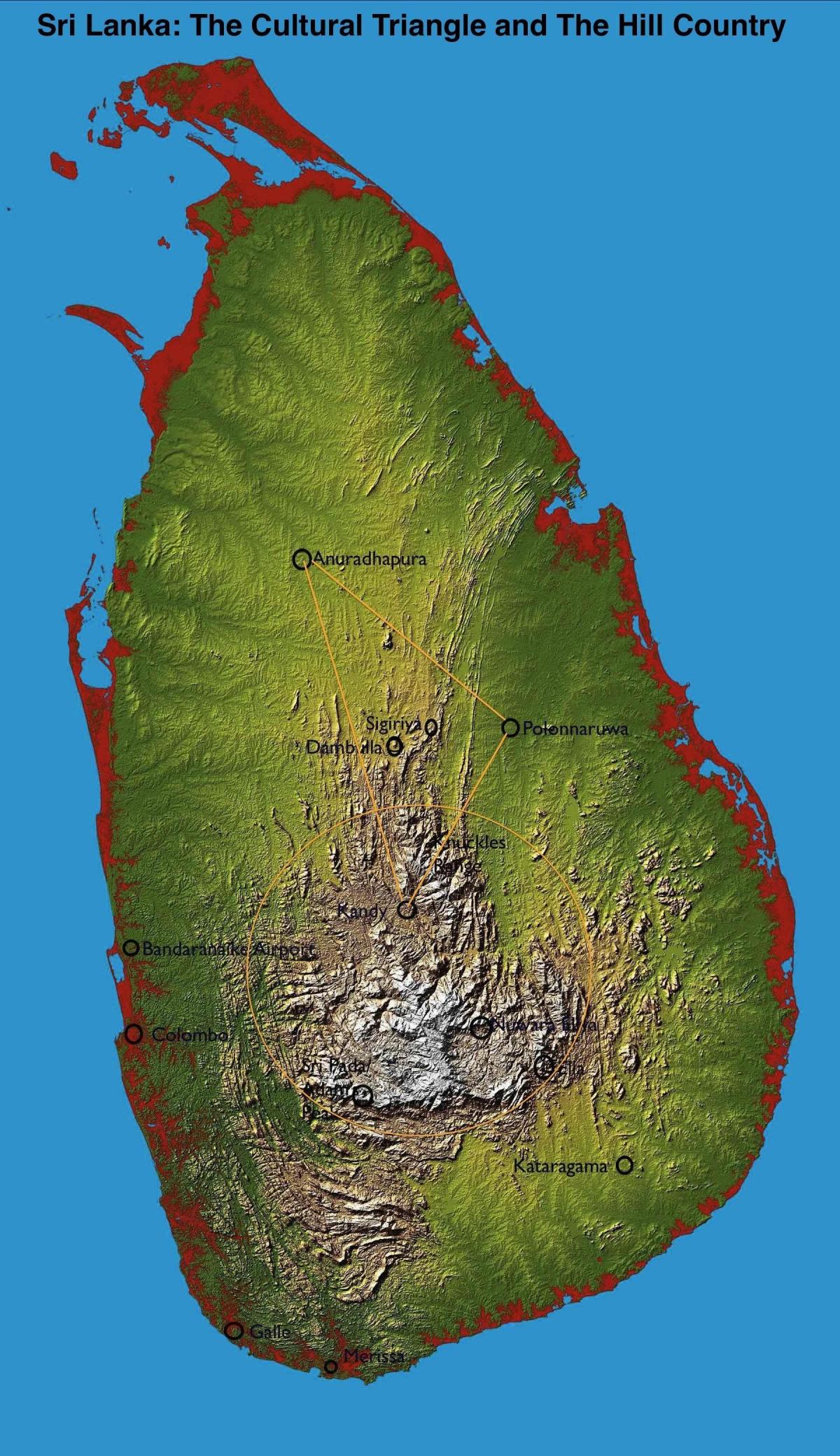 ನಕ್ಷೆ ಬೆಟ್ಟದ ದೇಶದ ಶ್ರೀಲಂಕಾ