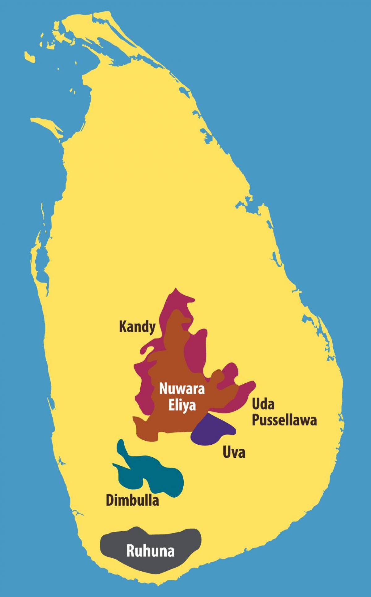 ನಕ್ಷೆ ಶ್ರೀಲಂಕಾ ಚಹಾ ತೋಟಗಳನ್ನು