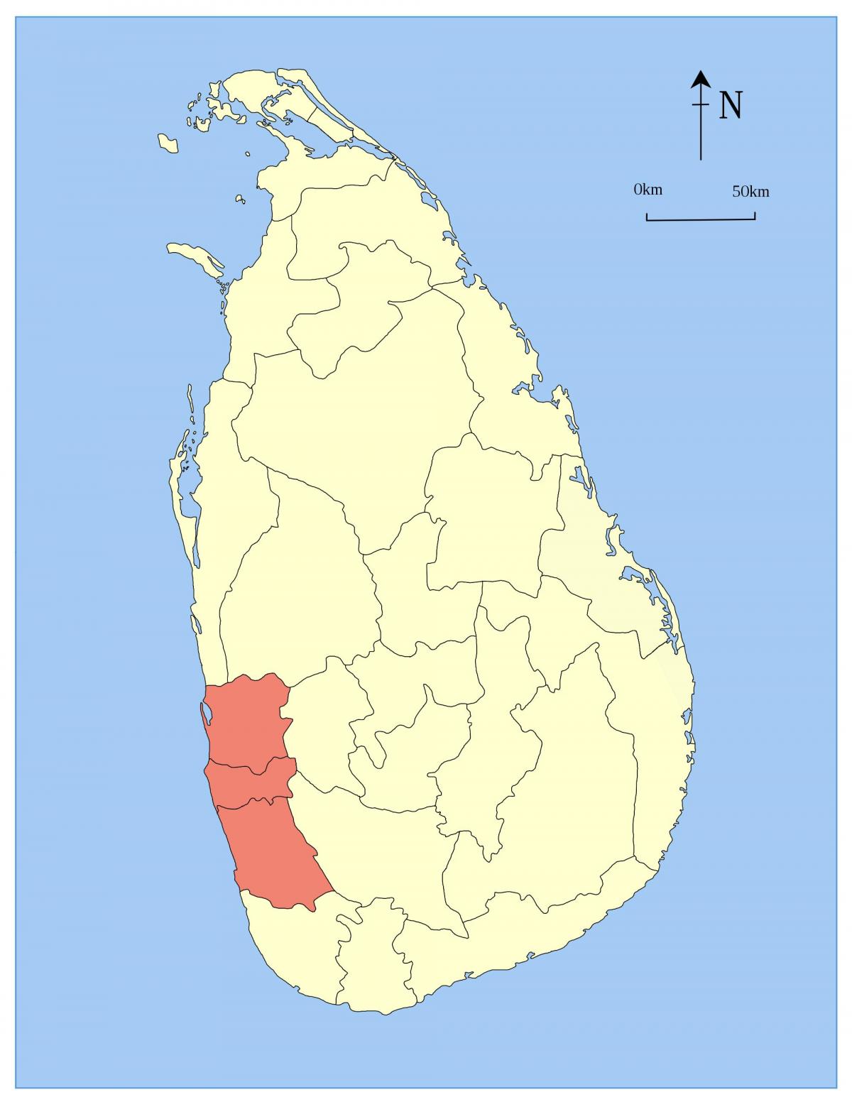ನಕ್ಷೆ ಶ್ರೀಲಂಕಾ ಪಶ್ಚಿಮ ಪ್ರಾಂತ್ಯದ