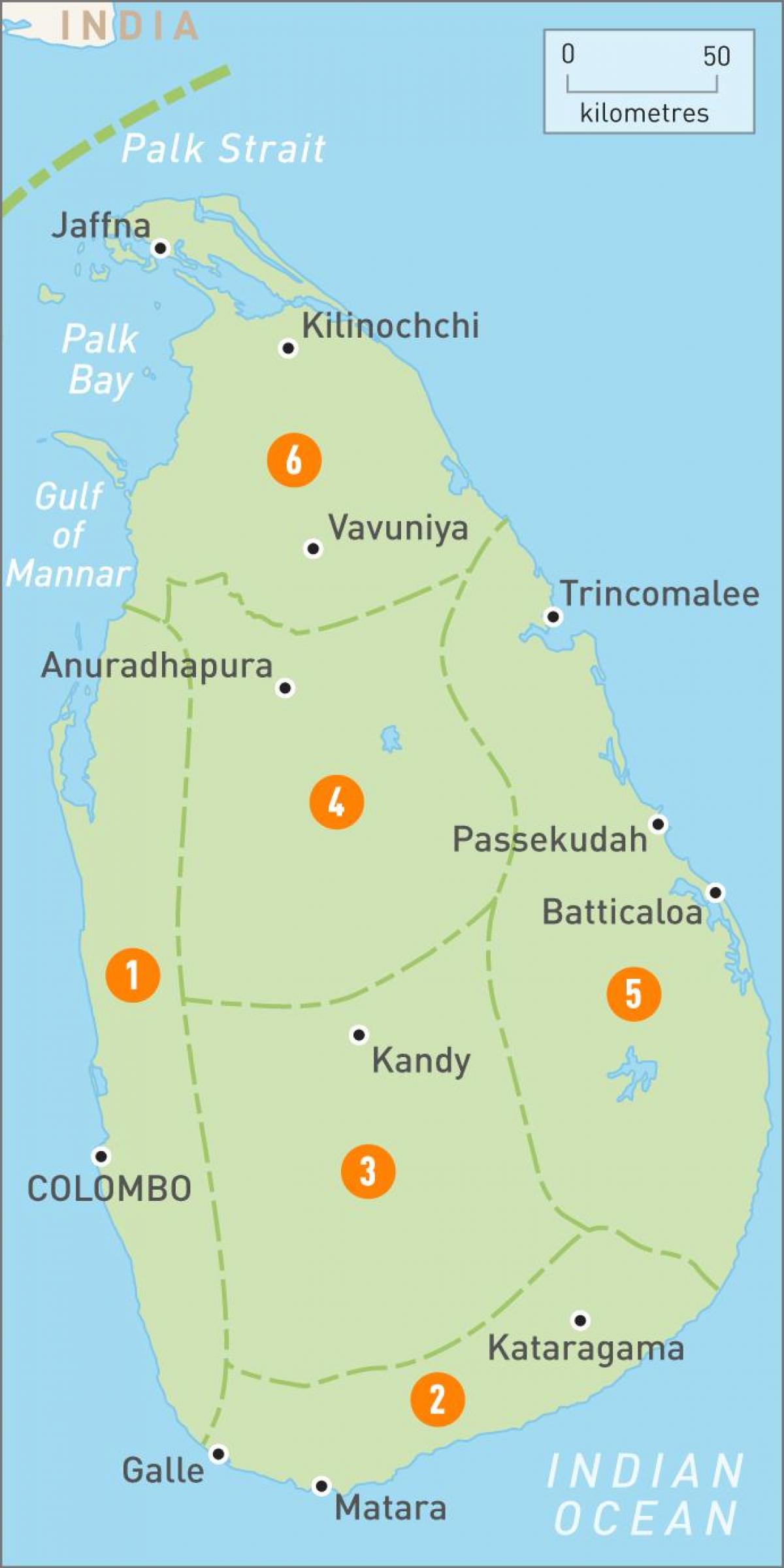 ನಕ್ಷೆ ಶ್ರೀಲಂಕಾ ಪ್ರದೇಶಗಳಲ್ಲಿ