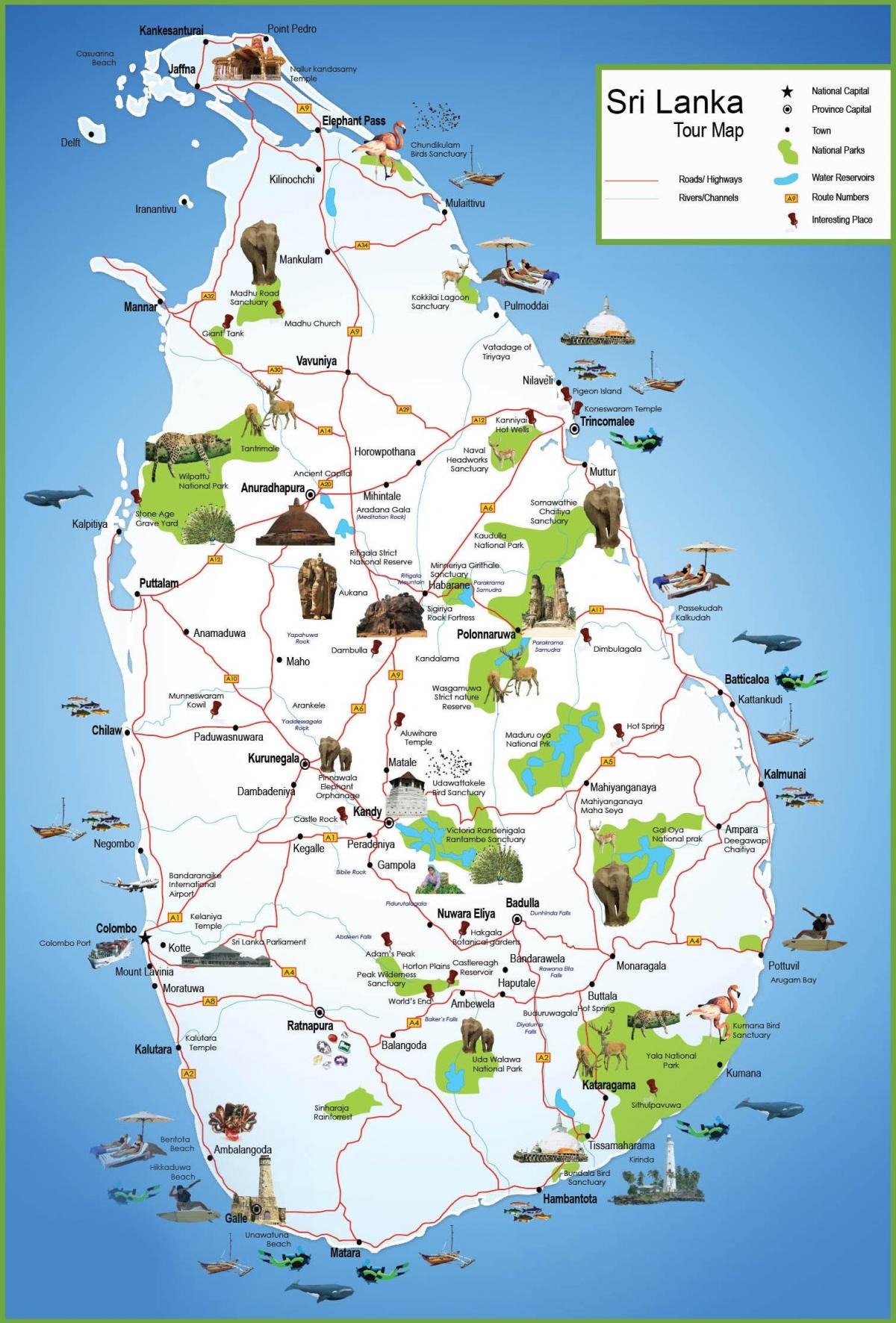 ಪ್ರವಾಸಿ ತಾಣಗಳು ಶ್ರೀಲಂಕಾ ನಕ್ಷೆ