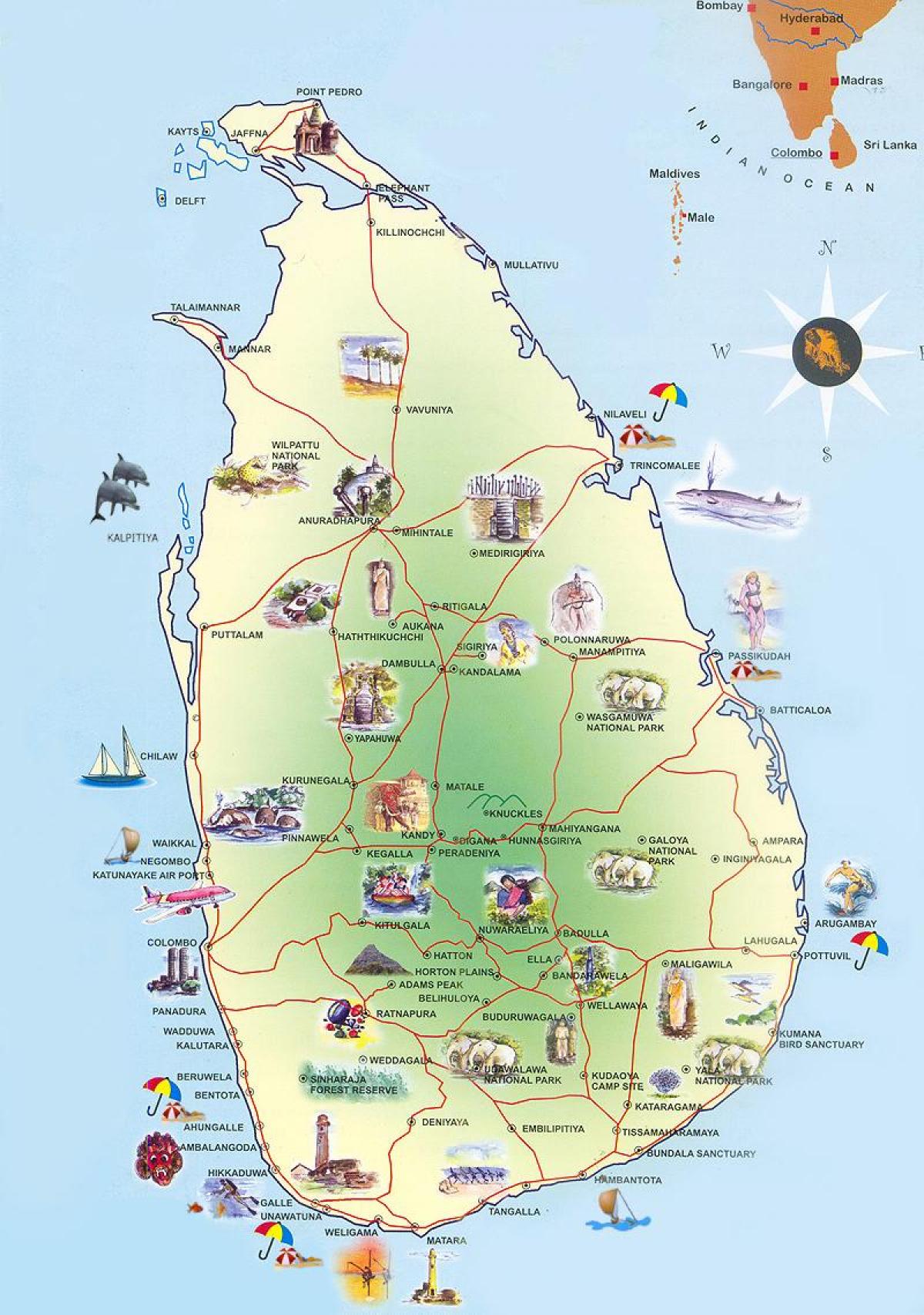 ಪ್ರವಾಸಿ ಆಕರ್ಷಣೆಗಳು ಶ್ರೀಲಂಕಾ ನಕ್ಷೆ