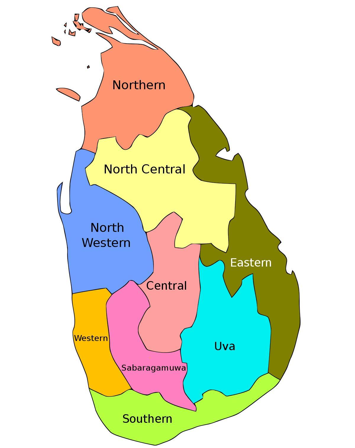 ಶ್ರೀಲಂಕಾ ನಕ್ಷೆ ಪ್ರಾಂತ್ಯಗಳಲ್ಲಿ ಜಿಲ್ಲೆಗಳು