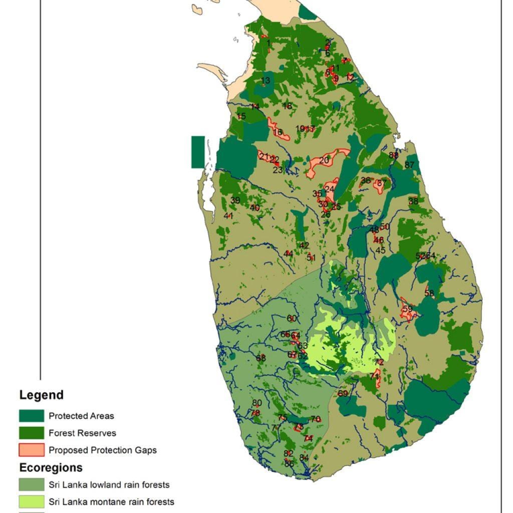 ನಕ್ಷೆ ಶ್ರೀಲಂಕಾದ ಕಾಡುಗಳ