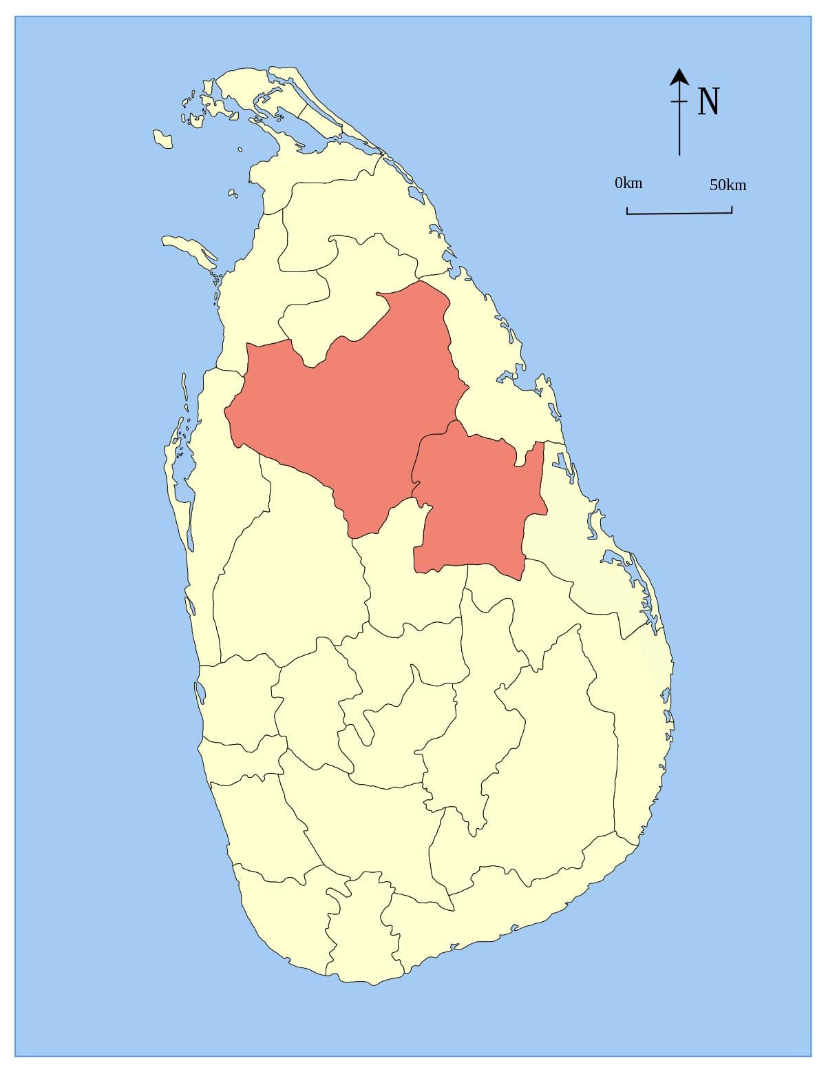 ಕೇಂದ್ರ ಪ್ರಾಂತ್ಯದ ಶ್ರೀಲಂಕಾ ನಕ್ಷೆ