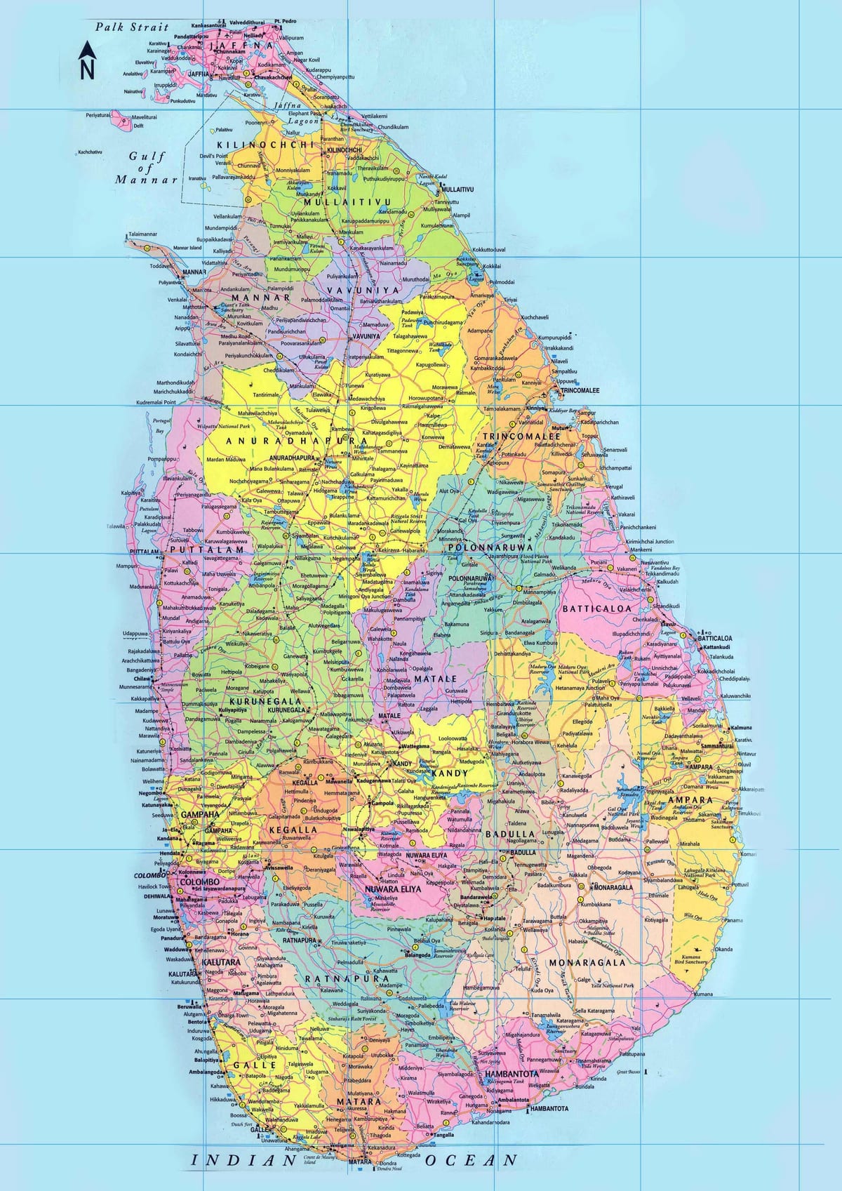 ವಿವರವಾದ ನಕ್ಷೆ ಶ್ರೀಲಂಕಾ ಜೊತೆ ರಸ್ತೆಗಳು