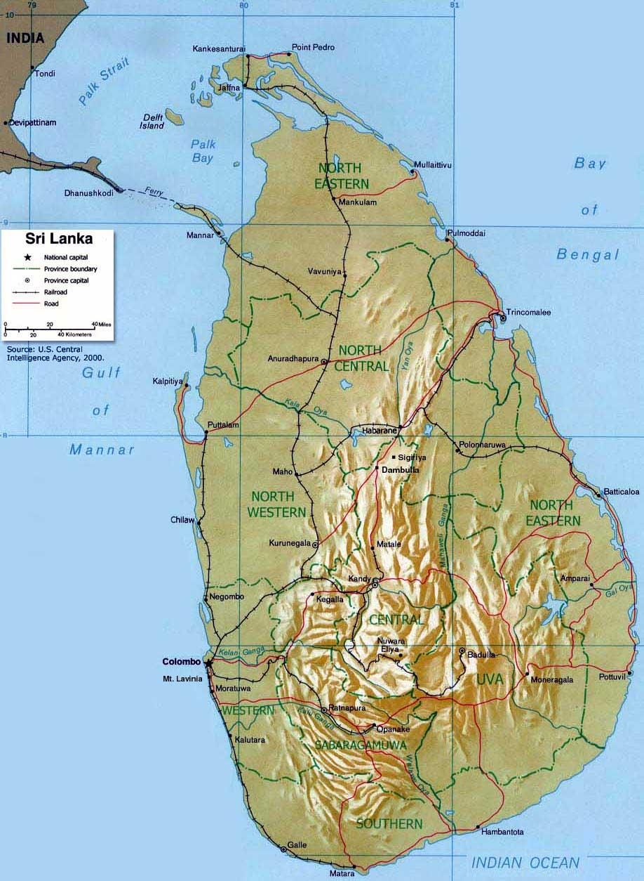 ಪರ್ವತಗಳು ಶ್ರೀಲಂಕಾ ನಕ್ಷೆ