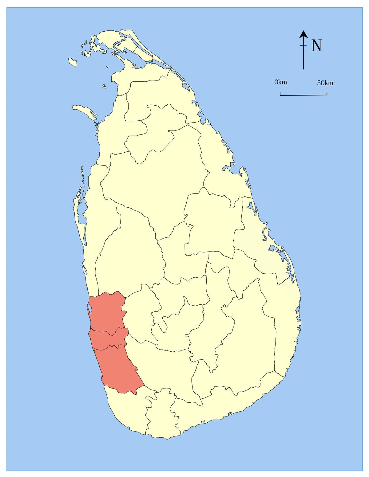 ನಕ್ಷೆ ಶ್ರೀಲಂಕಾ ಪಶ್ಚಿಮ ಪ್ರಾಂತ್ಯದ