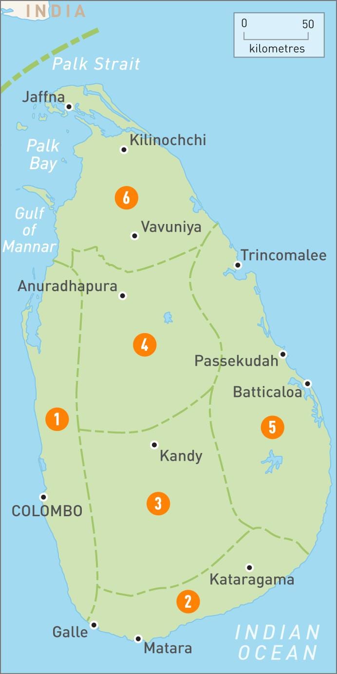 ನಕ್ಷೆ ಶ್ರೀಲಂಕಾ ಪ್ರದೇಶಗಳಲ್ಲಿ