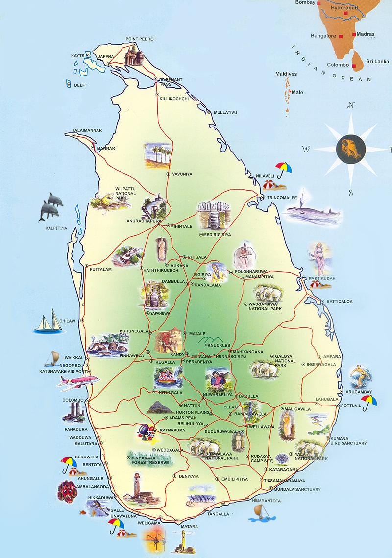 ಪ್ರವಾಸಿ ಆಕರ್ಷಣೆಗಳು ಶ್ರೀಲಂಕಾ ನಕ್ಷೆ