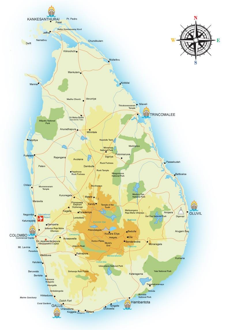 ನಕ್ಷೆ ಶ್ರೀಲಂಕಾ ಬಂದರುಗಳು