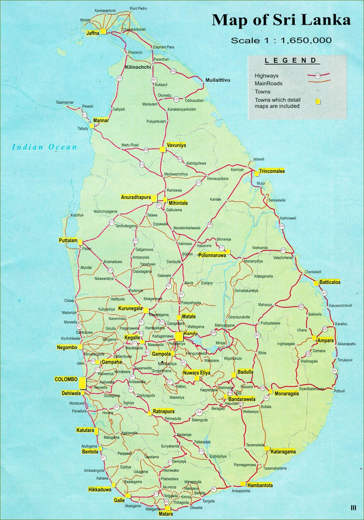 ಶ್ರೀಲಂಕಾ ಹೆದ್ದಾರಿ ರಸ್ತೆ ನಕ್ಷೆ
