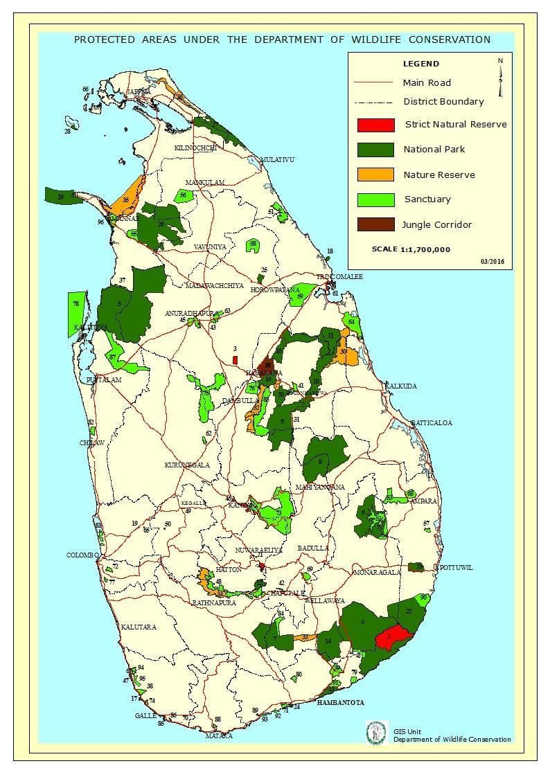 ರಾಷ್ಟ್ರೀಯ ಉದ್ಯಾನಗಳು ಶ್ರೀಲಂಕಾ ನಕ್ಷೆ