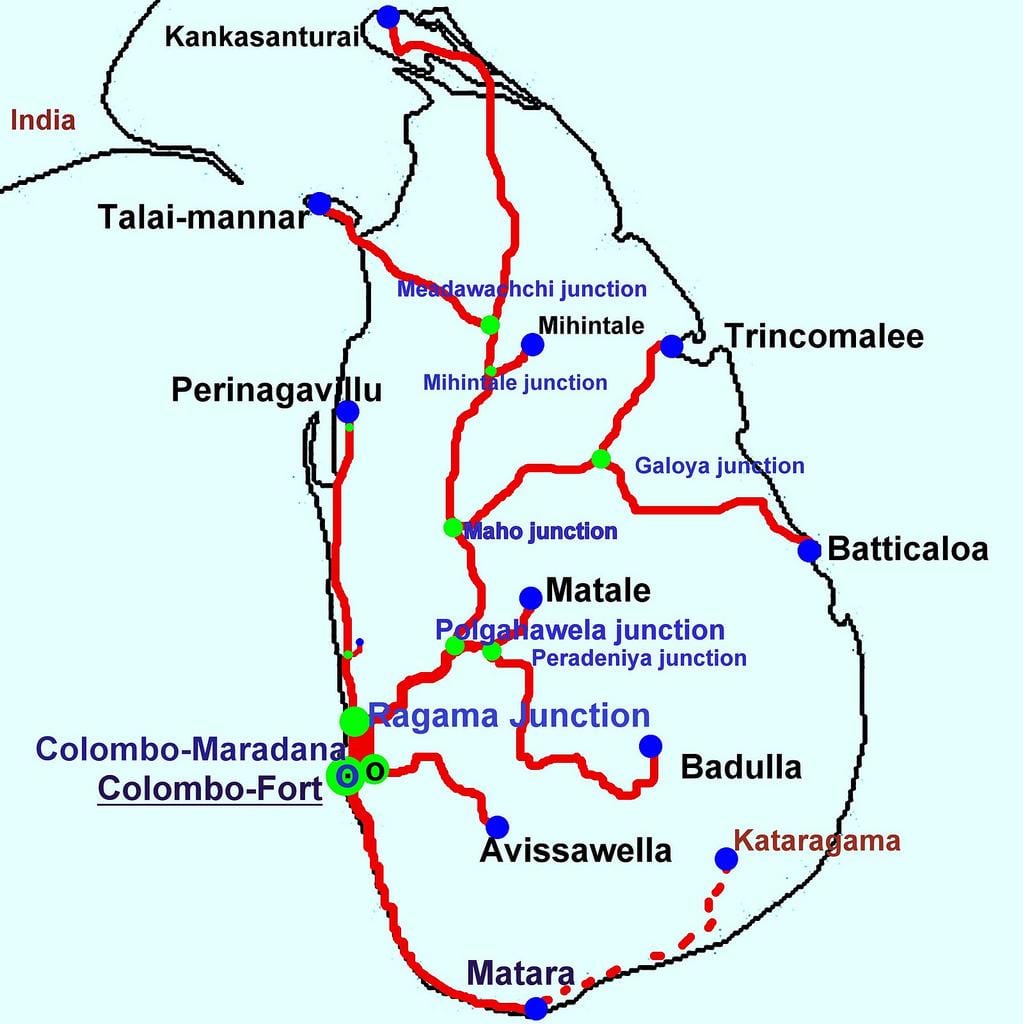 ರೈಲುಗಳು ಶ್ರೀಲಂಕಾ ನಕ್ಷೆ