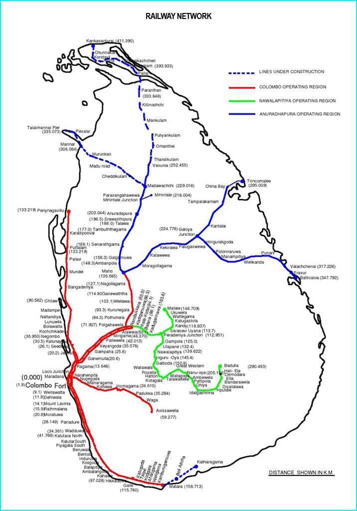 ಶ್ರೀಲಂಕಾ ರೈಲು ಜಾಲದ ನಕ್ಷೆ