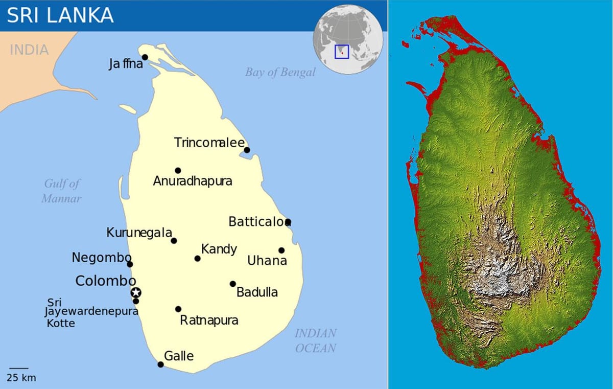 ನಕ್ಷೆ ಶ್ರೀಲಂಕಾ ಸ್ಥಳಾಕೃತಿಯ