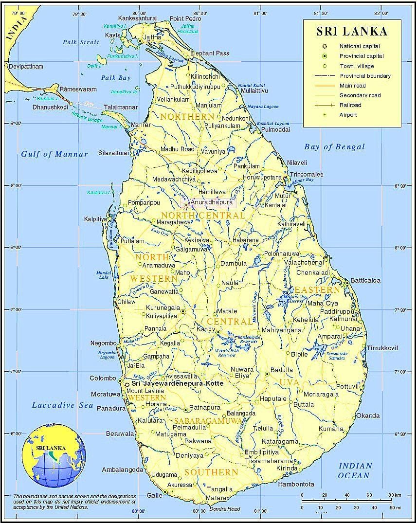 ನಕ್ಷೆ ಸರೋವರಗಳು ರಲ್ಲಿ ಶ್ರೀಲಂಕಾ