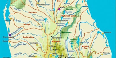 ನಕ್ಷೆ ಶ್ರೀಲಂಕಾದ ಜಲಾಶಯಗಳು