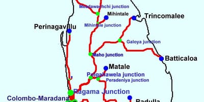 ರೈಲುಗಳು ಶ್ರೀಲಂಕಾ ನಕ್ಷೆ