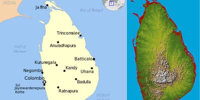 ನಕ್ಷೆ ಶ್ರೀಲಂಕಾ ಸ್ಥಳಾಕೃತಿಯ